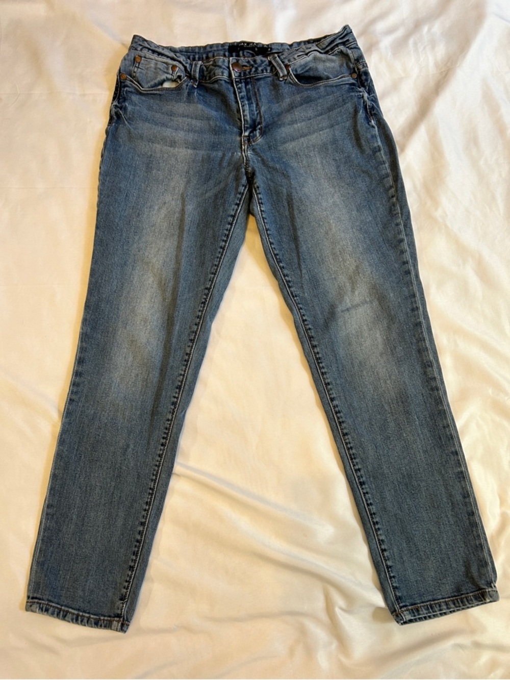 Max Studio Straight Leg Jeans in Mid Wash Blue